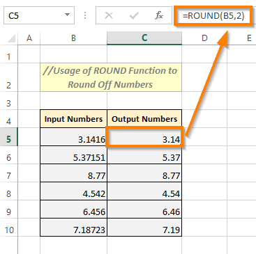 Round off numbers in Excel using the ROUND function