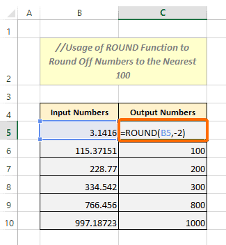 Round Off a Number to the Nearest 100 in Excel