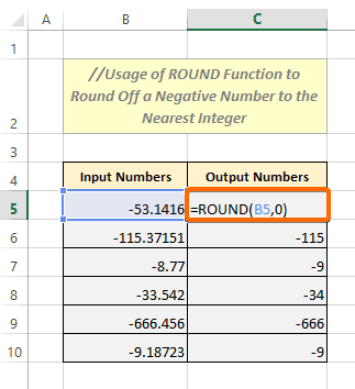 Round Off a Negative Number to the Nearest Integer in Excel