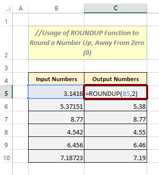 ROUNDUP Function in Excel