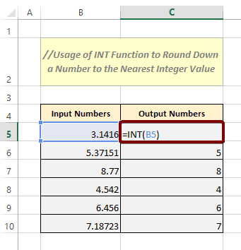 Usage of INT Function in Excel