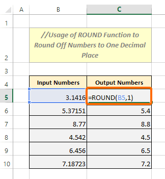 Round Off a Number to One Decimal Place in Excel