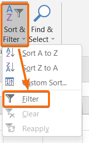 Usage of the Filter Command to Sort Multiple Columns in Excel