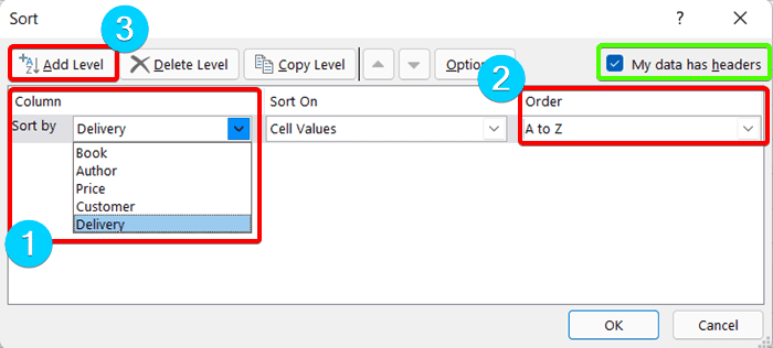 Tweak settings in the Sort dialog box to sort multiple columns in Excel