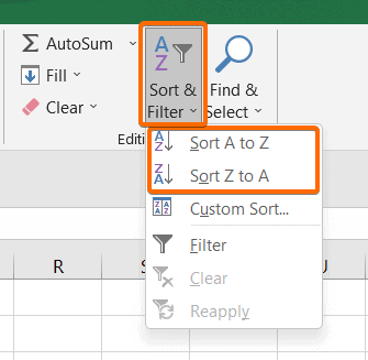 Use Sort A to Z/Sort Z to A command to sort by number in Excel