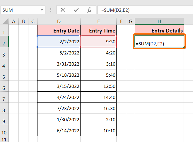 Usage of the SUM function to Combine Date & Time into One Cell in Excel