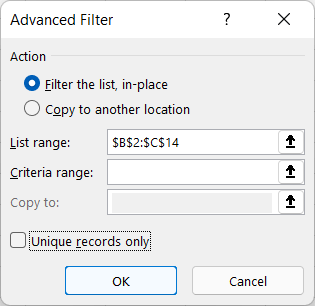 Advanced Filter Dialog box : Filter duplicate values in Excel