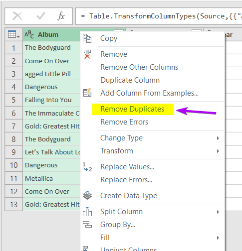 Filter Duplicate Values in Excel Using Power Query 