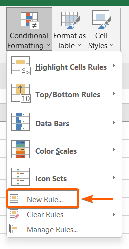 ‘New Rules’ from the Conditional Formatting drop-down list
