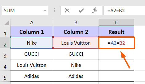 Use the True/False Logical Formula to Find Duplicates in Two Columns in Excel