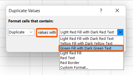 Highlighted Duplicates with the Duplicate Values command in Excel