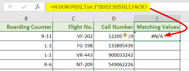 Displaying the result after applying the VLOOKUP function 