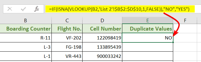 Applied VLOOKUP formula with IF and ISNA showing customized message 