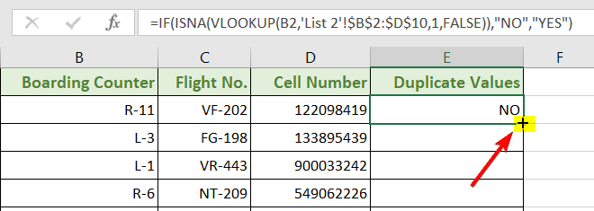 Using Fill Handle to drag down the formula of finding matching values in 2 worksheets 