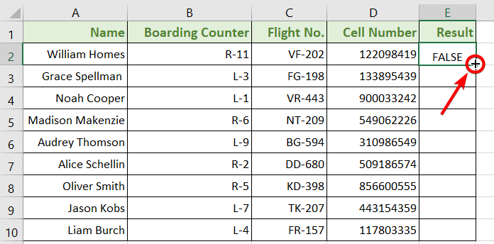 Using Fill Handle to drag the formula down to match values in Excel