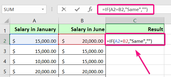 Usage of IF function tp Compare Two Columns in Excel Row-by-Row