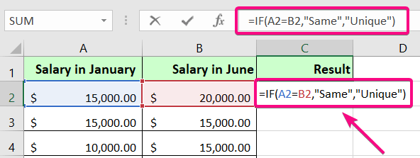 Usage of IF Formula in a New Column to Compare Rows in Excel for Duplicates