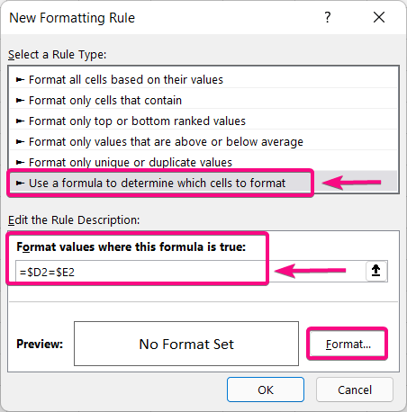 Use the New Rule Dialog Box to Compare Rows in Excel for Duplicates