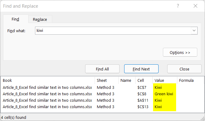 how-to-find-similar-text-in-two-columns-in-excel-6-ways