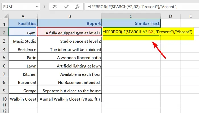 Use the IFERROR & SEARCH Function to Find Similar Text in Two Columns in Excel