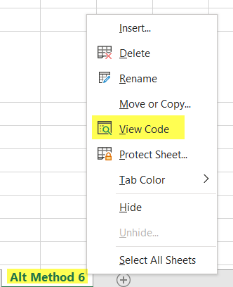 Accessed the View Code option to create a user-defined function in Excel