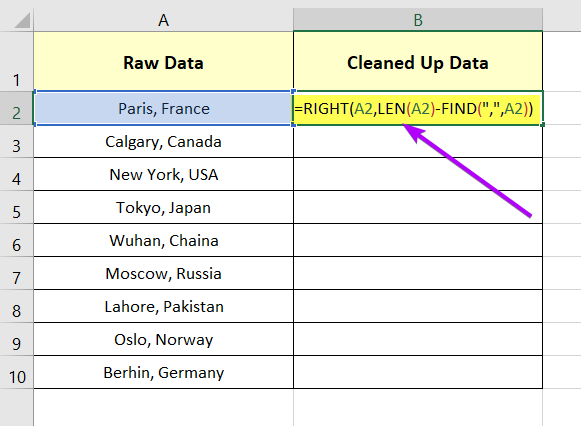 Remove Characters from Left Until a Specific Text in Excel