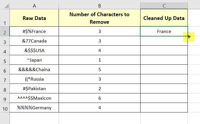 Using fill handle to drag the formula down in Excel