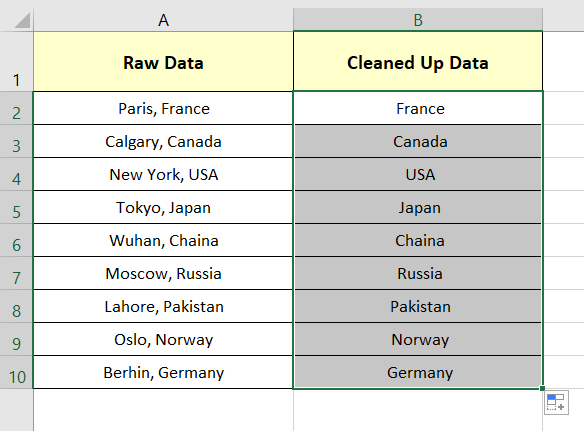 Updated result after removing the characters from left in Excel