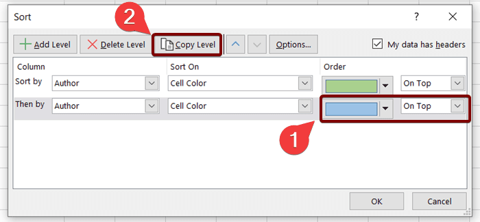Select another cell color and click on the Copy Level again