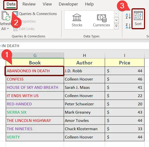 Go to Data > Sort to sort in Excel by font color