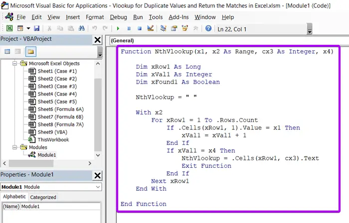 Create a User-Defined Function Using VBA Script to Vlookup for Duplicate Values