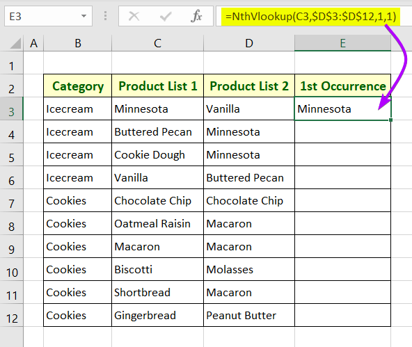 Vlookup for Duplicate Values and Return the 1st Occurrences in Excel