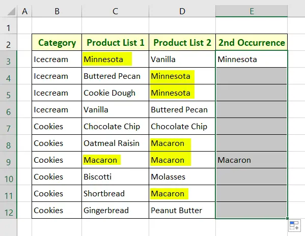 Displaying the 2nd occurrence in Excel 