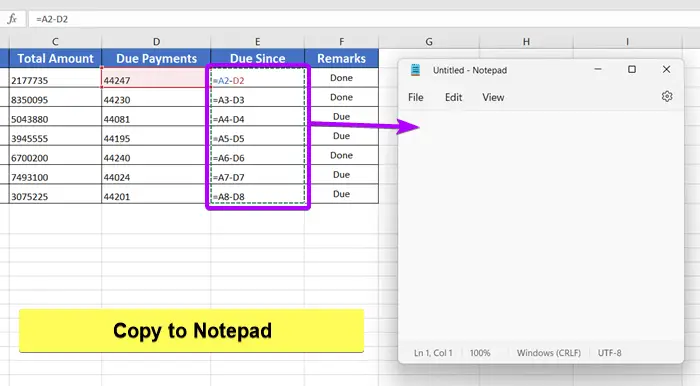 Use Notepad to Copy a Formula in Excel without Changing Cell References