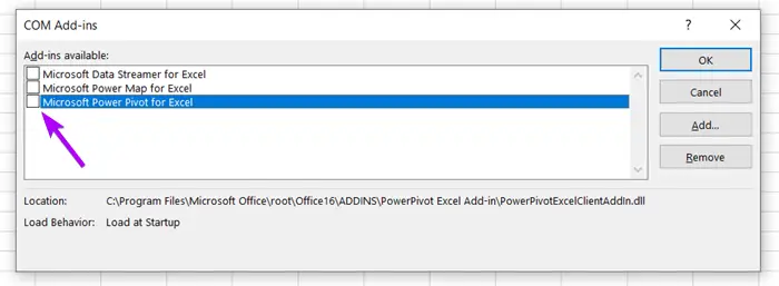 Using COM Add-ins to Disable Power Pivot Add-In in the Main Ribbon in Excel