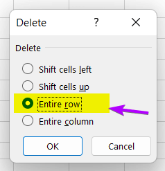 Delete dialog box: Find Duplicates in Column and Delete Row in Excel