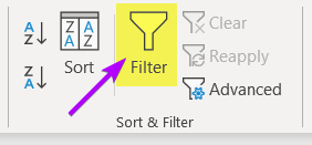 Using Filter command to filter out the duplicates in Excel