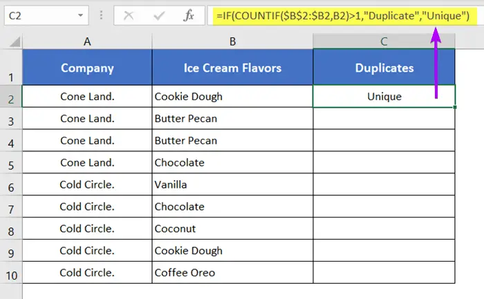 Formula result : Find Duplicates in Excel
