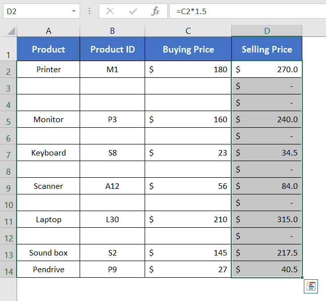 Result of Copying a Formula in Excel with Changing Cell References but Cells Are Unadjusted
