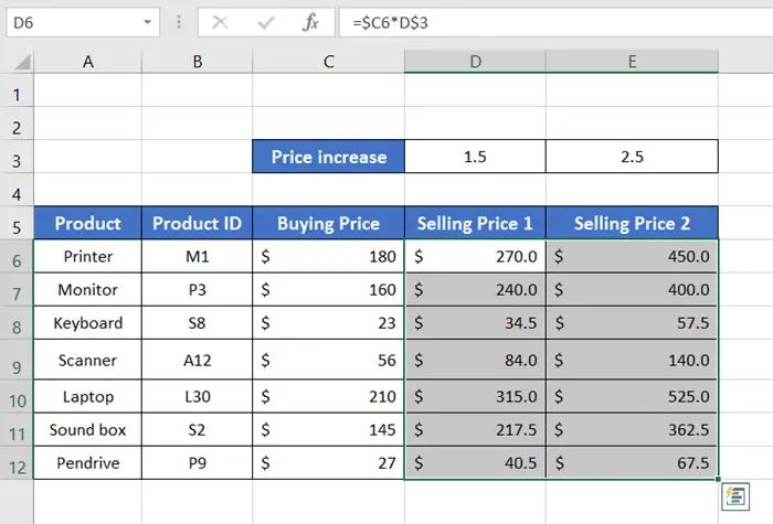 Use CTRL+D and CTRL+R Keyboard ShortcutS to Copy a Formula in Excel with Changing Cell References