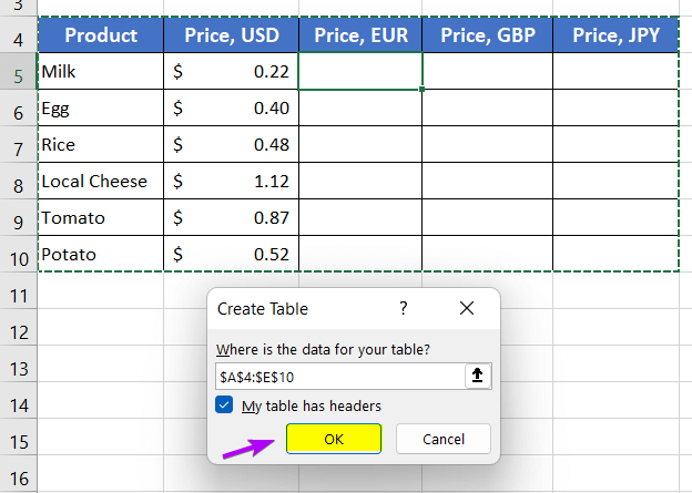 Create Excel Table to Apply Same Formula to Multiple Cells in Excel