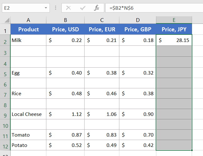 Applying Same Formula to Multiple Cells in Excel but the Cells Are Disconnected
