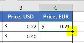 Using the Fill Handle to Apply the Same Formula to Multiple Cells in Excel