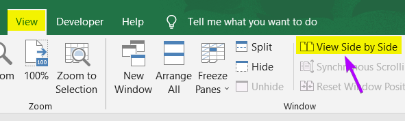 Click on View Side by Side in Two Excel sheets and Copy a Formula