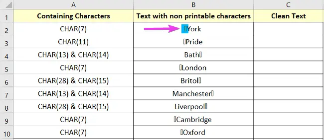 Non Printable Characters Excel