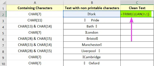 Using TRIM and CLEAN Functions to Remove Non-printable Characters in Excel