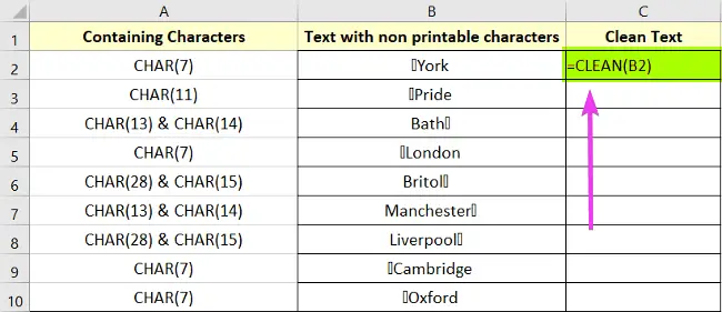 Using CLEAN Function to Remove Non-printable Characters in Excel