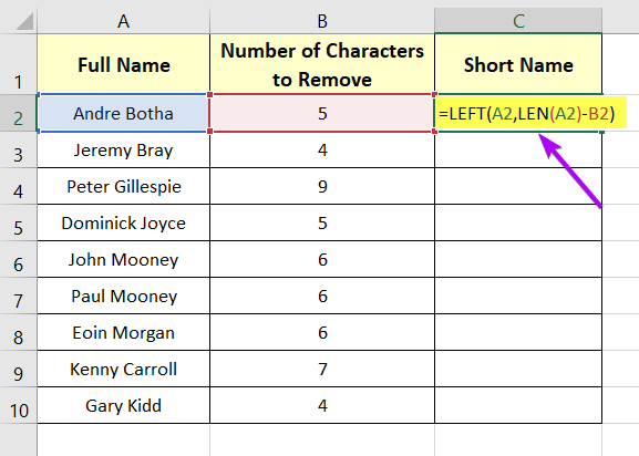 Formula to Remove Specified Number of Characters from the Right in Excel