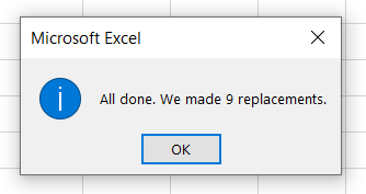 Microsoft Excel dialog box after removing characters from right in Excel 