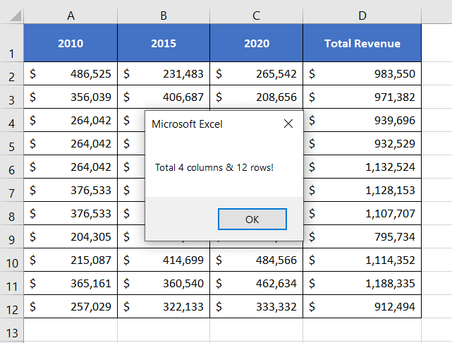 Count All Non-Blank Rows & Columns at the Same Time Using VBA in Excel